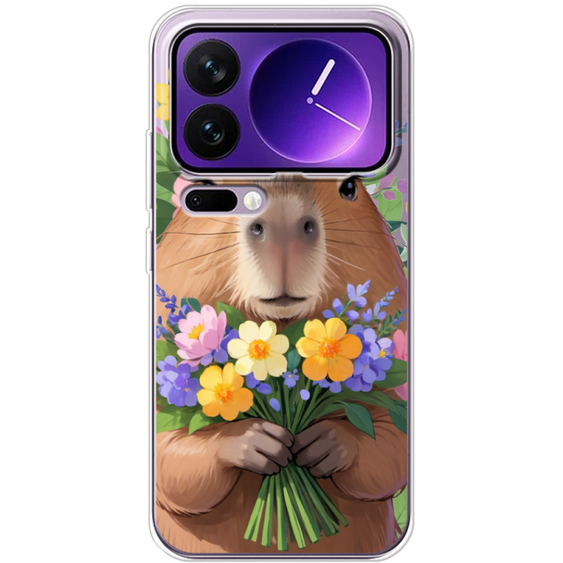 Прозорий чохол BoxFace Xiaomi 17 Pro Max Капибара з квітами