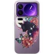 Чохол зі стразами Xiaomi 17 Pro Max Cat in Flowers