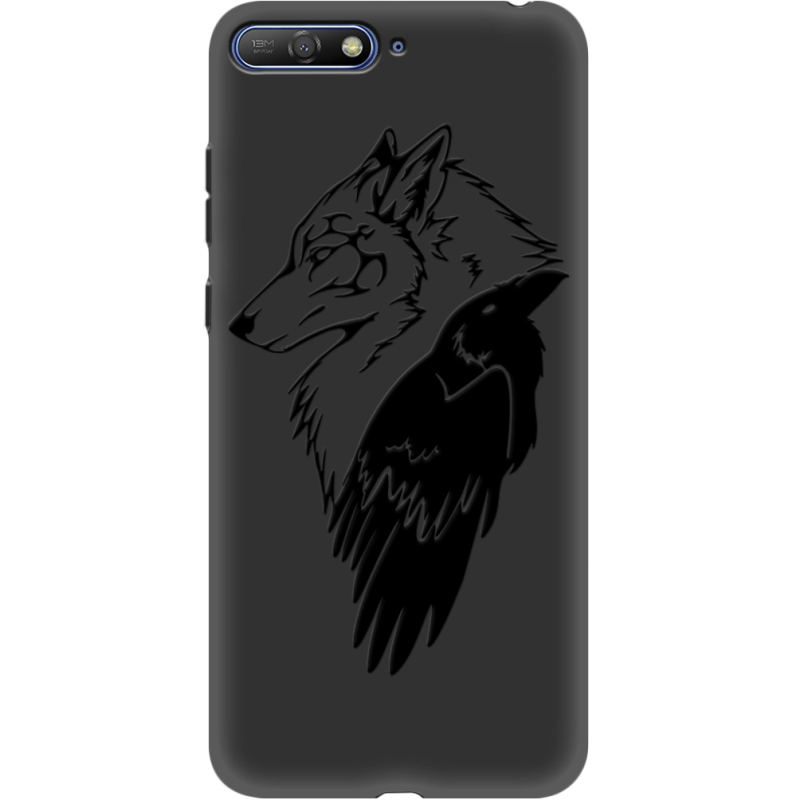 Черный чехол Uprint Huawei Y6 2018 Wolf and Raven