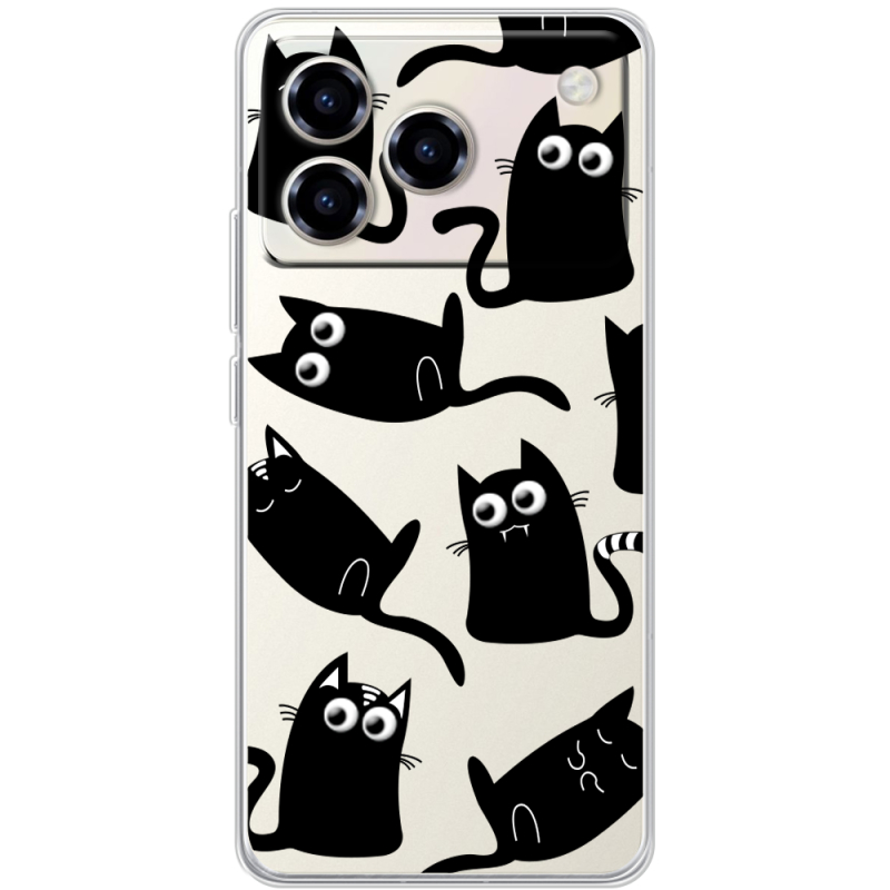 Прозорий чохол BoxFace ZTE Blade A76 4G с 3D-глазками Black Kitty