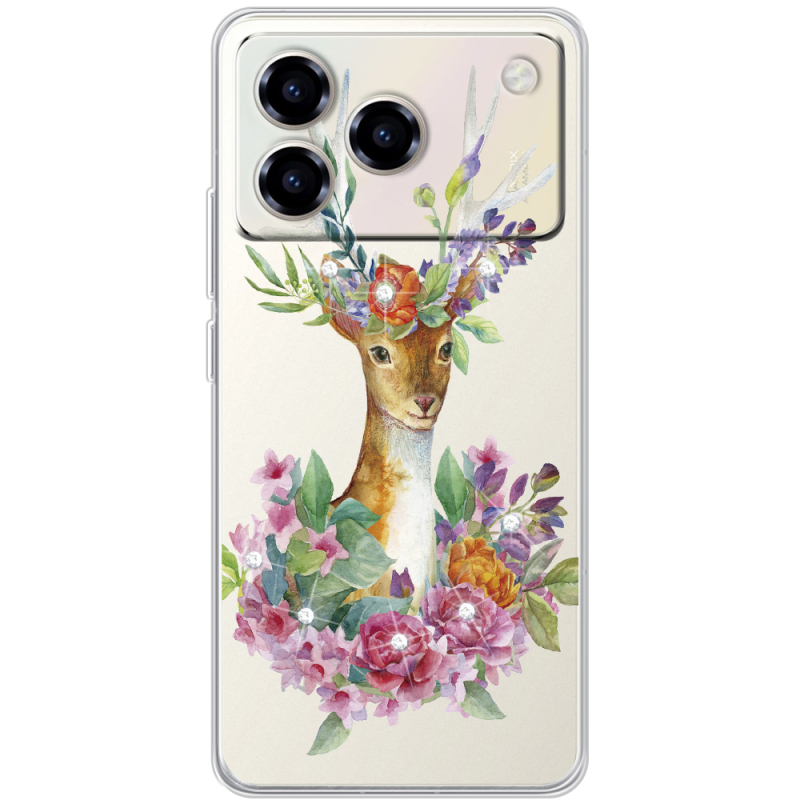 Чохол зі стразами ZTE Blade A76 4G Deer with flowers