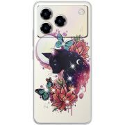 Чохол зі стразами ZTE Blade A76 4G Cat in Flowers