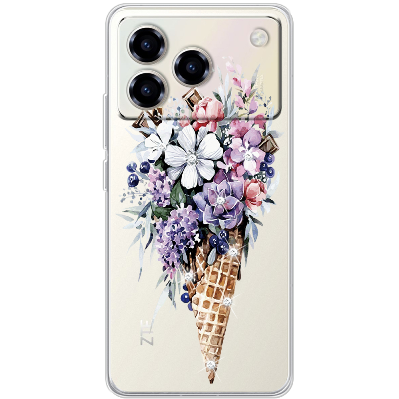 Чохол зі стразами ZTE Blade A76 4G Ice Cream Flowers