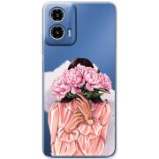 Прозорий чохол BoxFace Motorola Moto G35 Девушка с Пионами