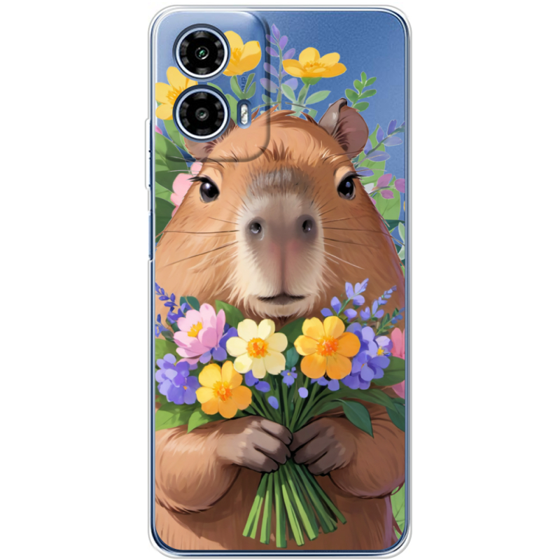 Прозорий чохол BoxFace Motorola Moto G35 Капибара з квітами