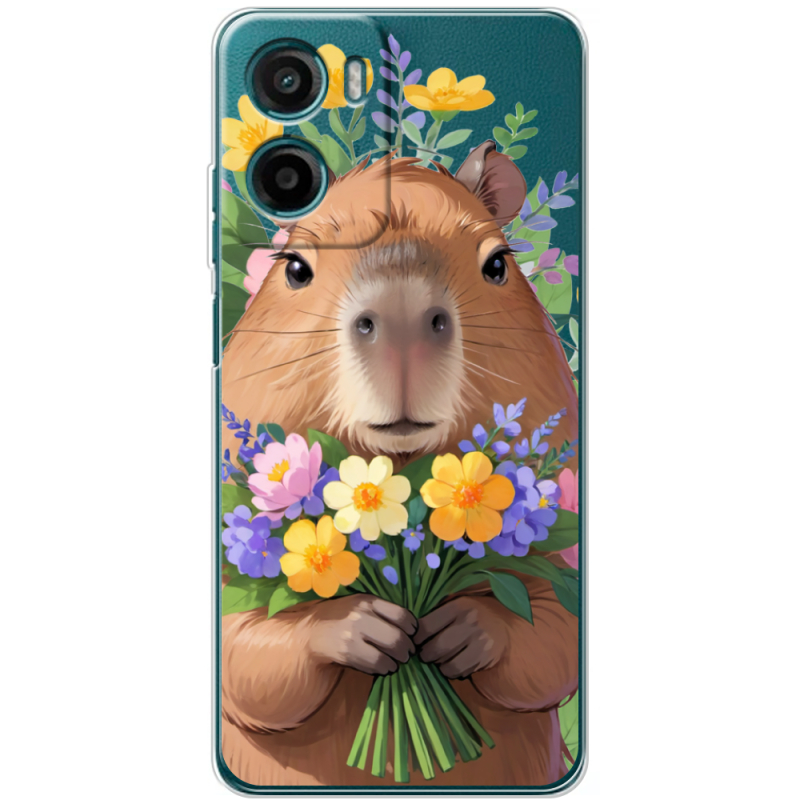 Прозорий чохол BoxFace Motorola G06 Power Капибара з квітами