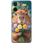 Прозорий чохол BoxFace Motorola G06 Power Капибара з квітами