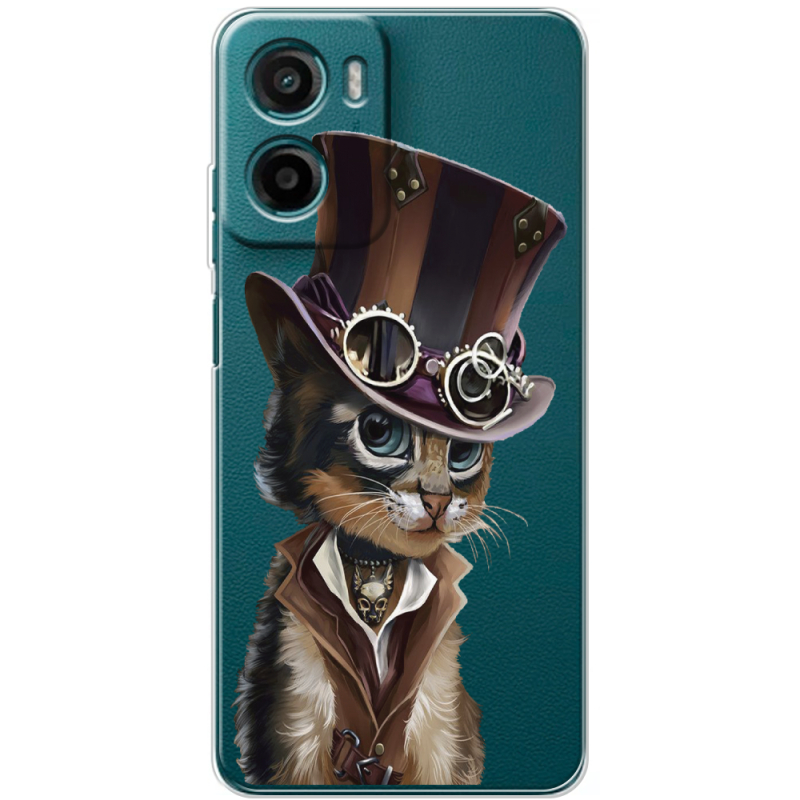 Прозорий чохол BoxFace Motorola G06 Power Steampunk Cat