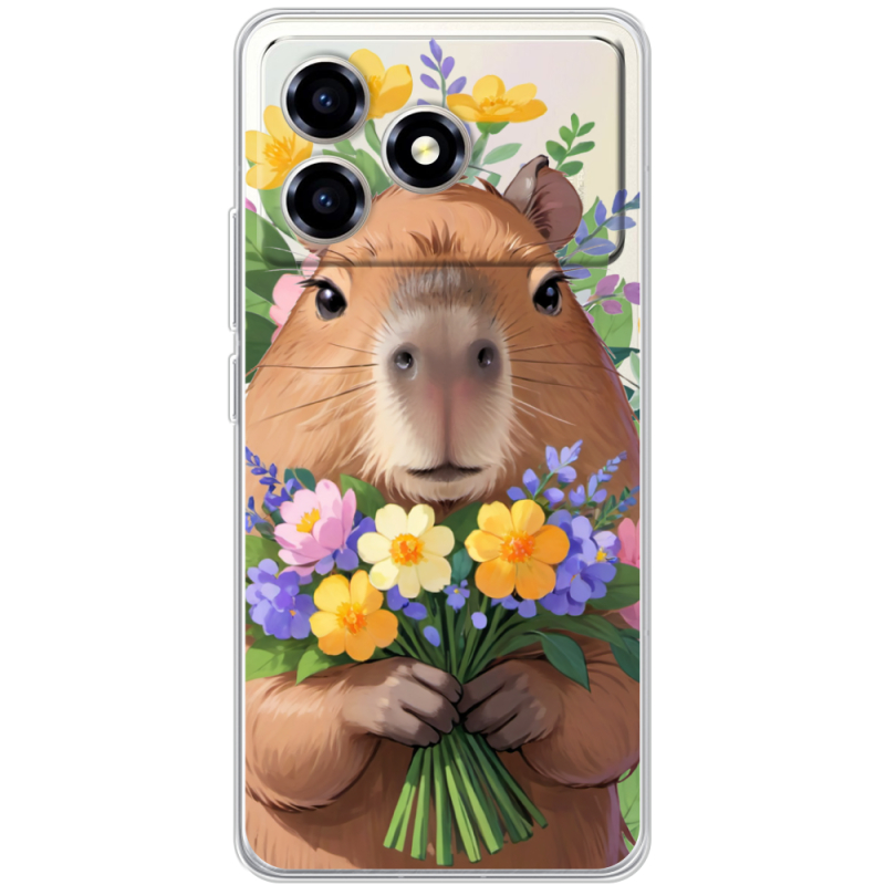 Прозорий чохол BoxFace ZTE Blade A36 Капибара з квітами