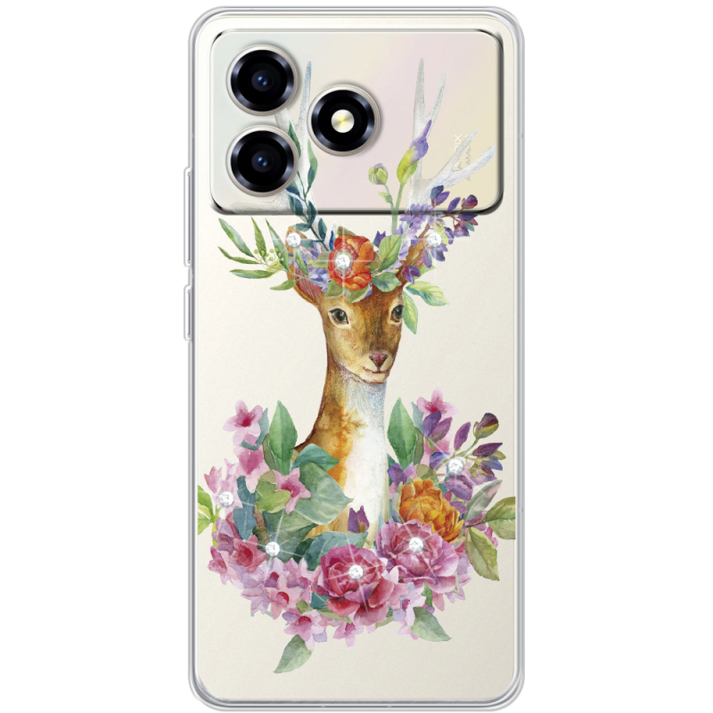 Чохол зі стразами ZTE Blade A36 Deer with flowers