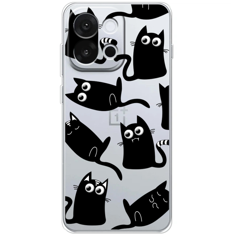 Прозорий чохол BoxFace OnePlus 13T с 3D-глазками Black Kitty