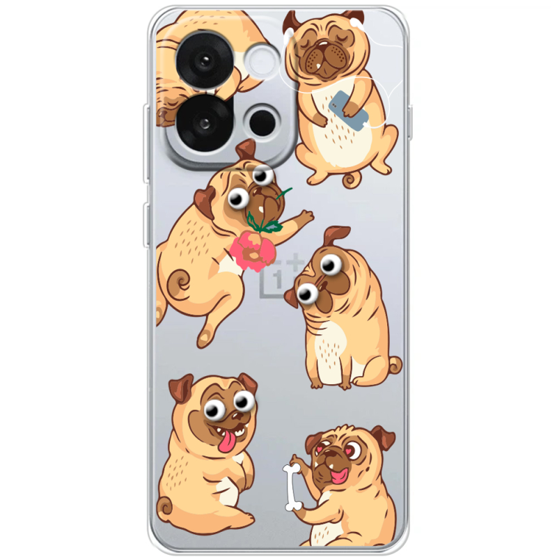 Прозорий чохол BoxFace OnePlus 13T с 3D-глазками Pug