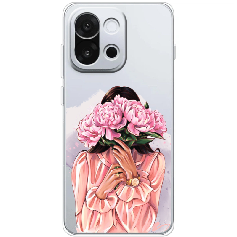 Прозорий чохол BoxFace OnePlus 13T Девушка с Пионами