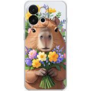 Прозорий чохол BoxFace OnePlus 13T Капибара з квітами