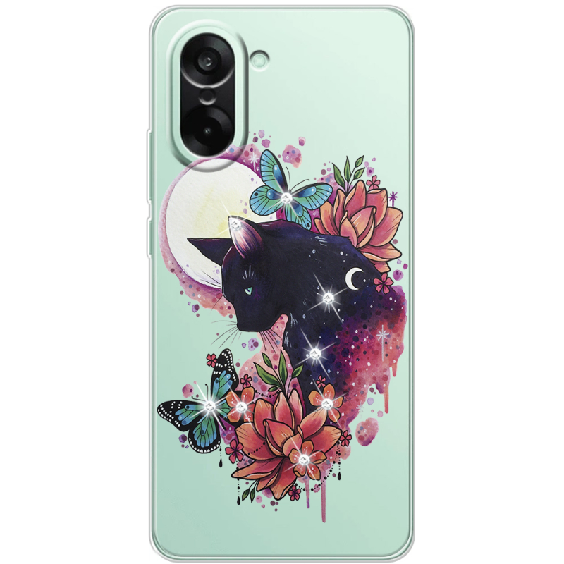 Чохол зі стразами OnePlus Ace 5 Racing Cat in Flowers