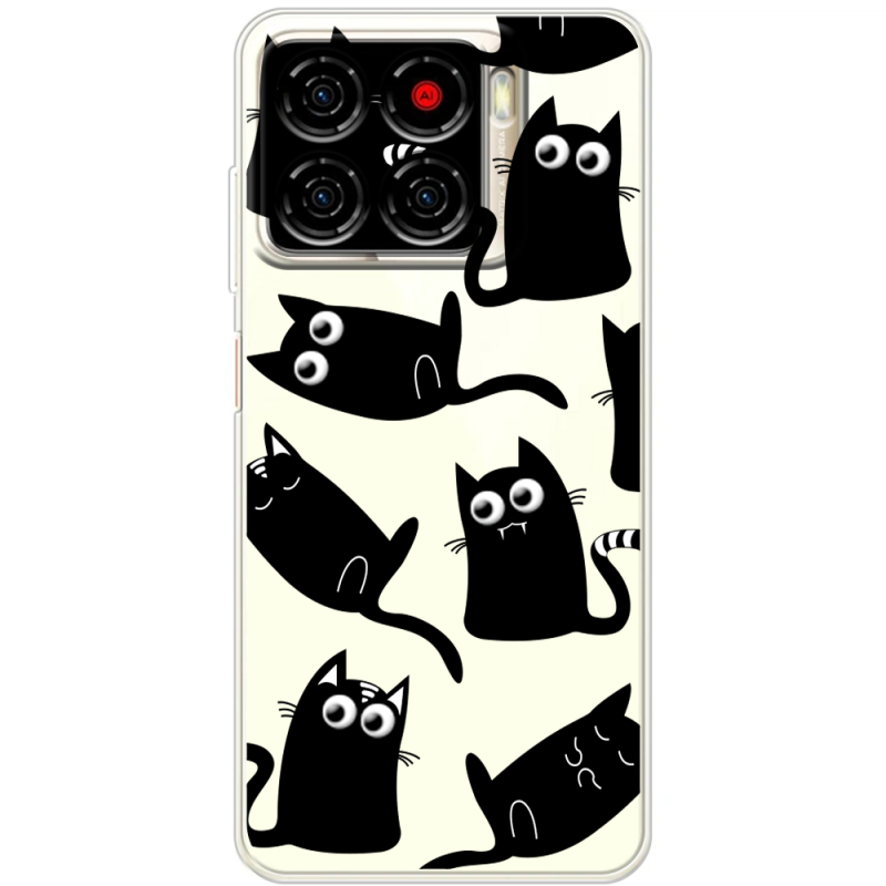 Прозорий чохол BoxFace ZTE Blade A56 с 3D-глазками Black Kitty