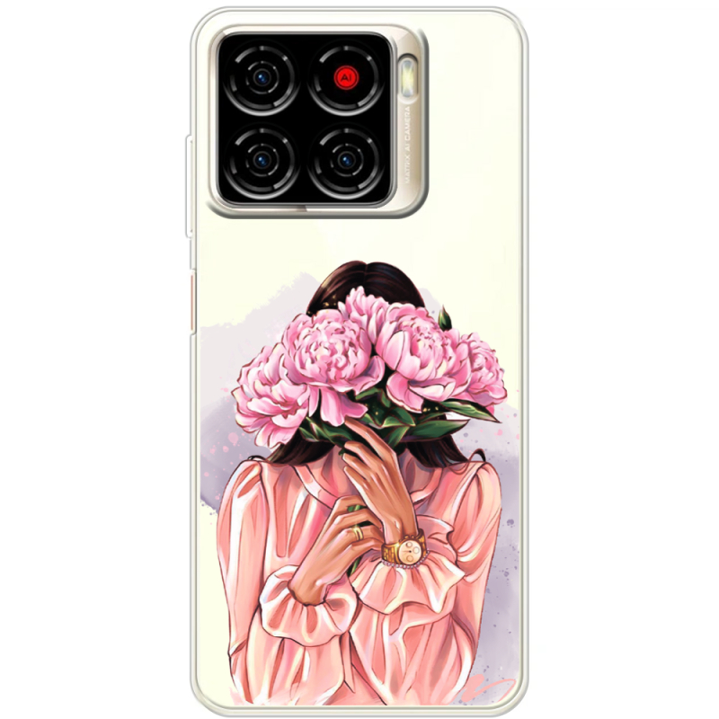 Прозорий чохол BoxFace ZTE Blade A56 Девушка с Пионами