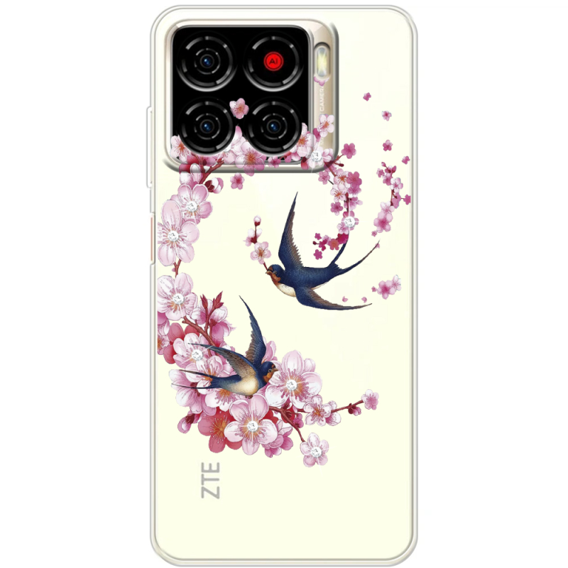 Чохол зі стразами ZTE Blade A56 Swallows and Bloom