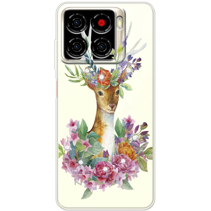 Чохол зі стразами ZTE Blade A56 Deer with flowers