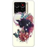 Чохол зі стразами ZTE Blade A56 Cat in Flowers