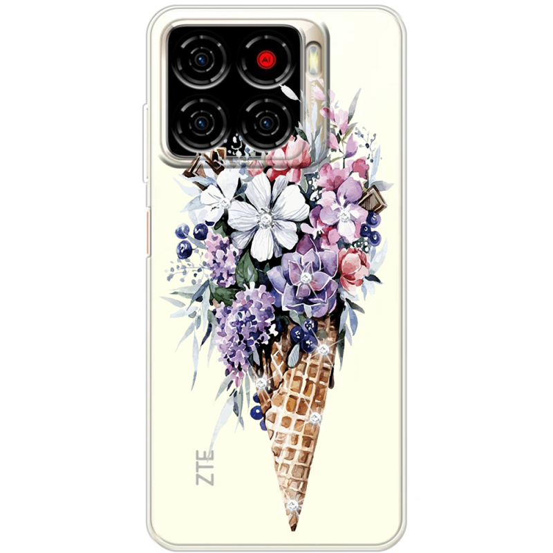 Чохол зі стразами ZTE Blade A56 Ice Cream Flowers