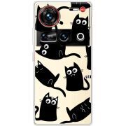 Прозорий чохол BoxFace Nubia Z70 Ultra с 3D-глазками Black Kitty