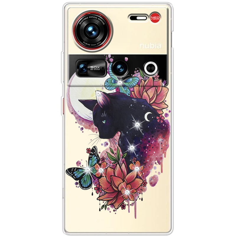 Чохол зі стразами Nubia Z70 Ultra Cat in Flowers