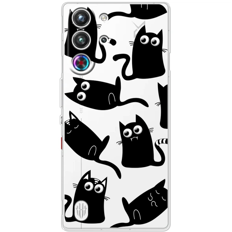 Прозорий чохол BoxFace Nubia RedMagic 10 Pro с 3D-глазками Black Kitty