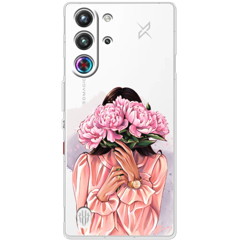 Прозорий чохол BoxFace Nubia RedMagic 10 Pro Девушка с Пионами