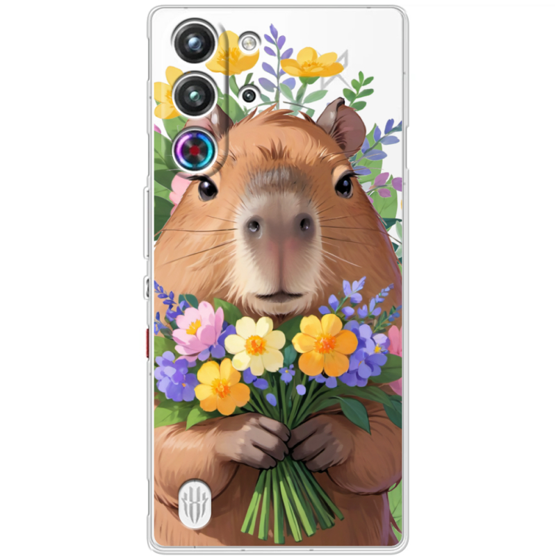 Прозорий чохол BoxFace Nubia RedMagic 10 Pro Капибара з квітами