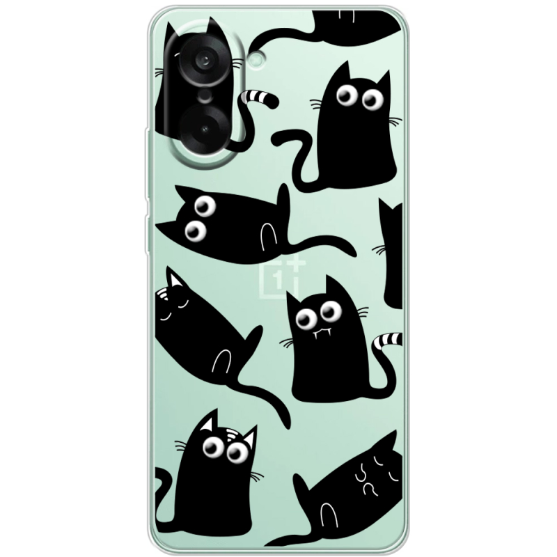 Прозорий чохол BoxFace OnePlus Nord CE5 с 3D-глазками Black Kitty