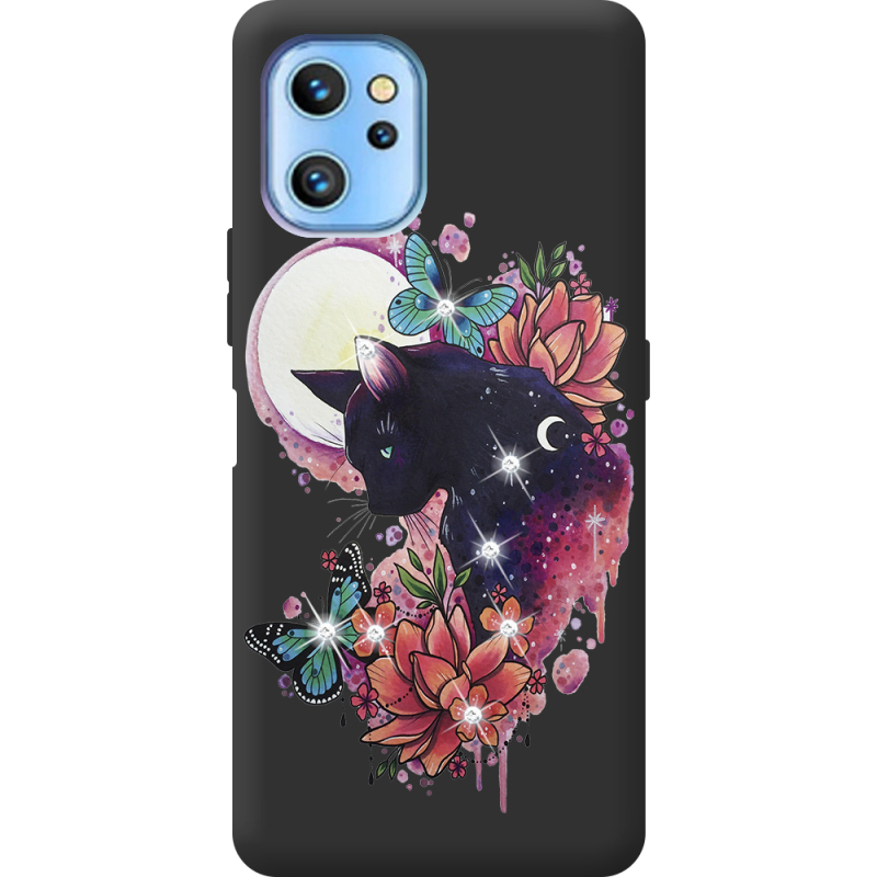 Чехол со стразами Umidigi A13S Cat in Flowers