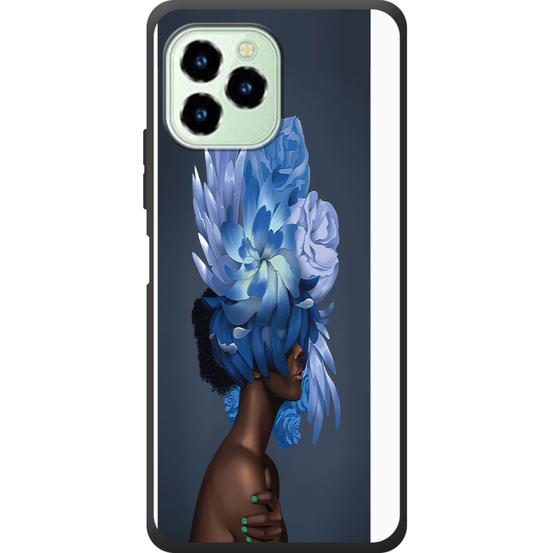 Чехол со стразами Oukitel C21 Pro Exquisite Blue Flowers