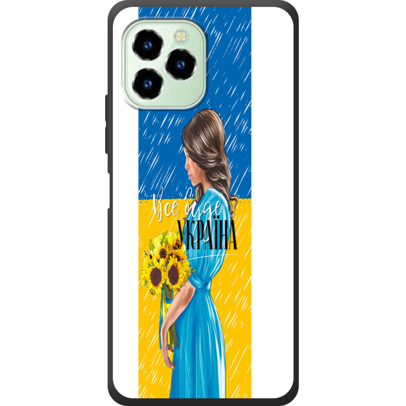 Чехол со стразами Oukitel C21 Pro Україна дівчина з букетом