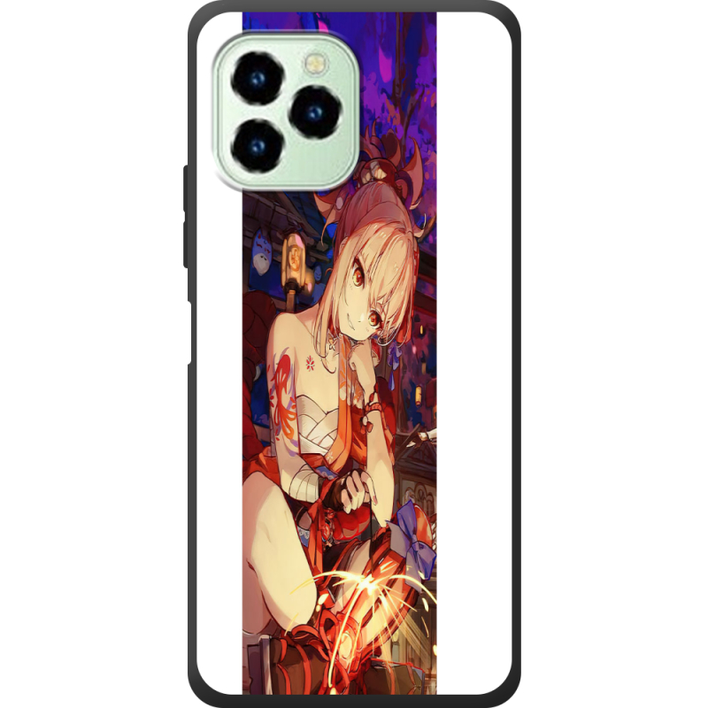 Чехол со стразами Oukitel C21 Pro Genshin Ёимия с огоньком