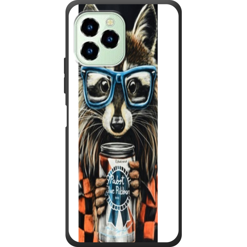 Чехол со стразами Oukitel C21 Pro Енот с банкой