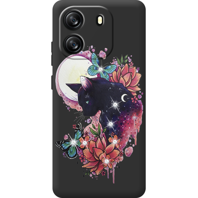 Чохол зі стразами Blackview Wave 6C Cat in Flowers