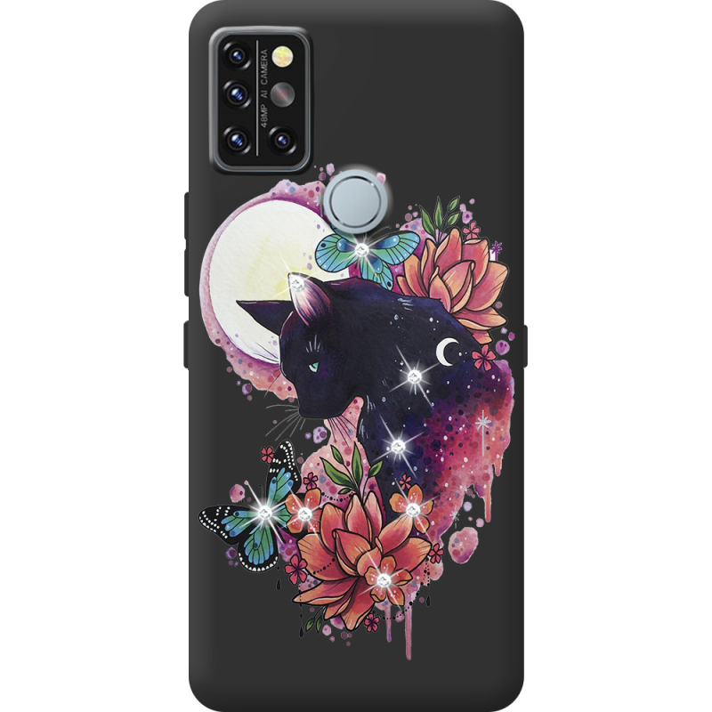Чехол со стразами Umidigi A9 Pro Cat in Flowers
