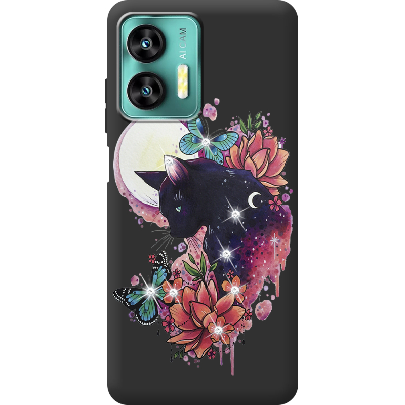 Чехол со стразами Oukitel C36 Cat in Flowers