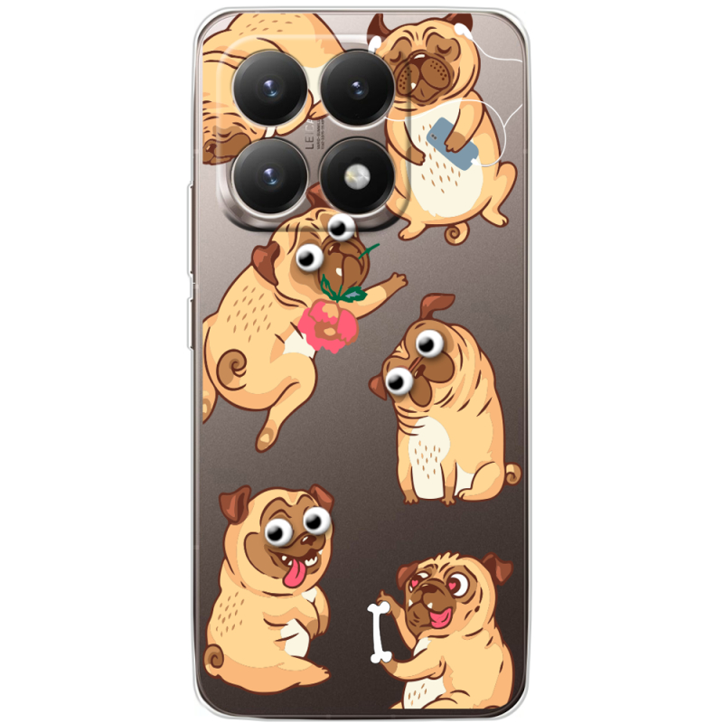 Прозорий чохол BoxFace Xiaomi 15T с 3D-глазками Pug