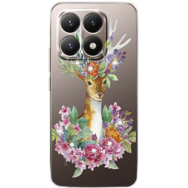Чохол зі стразами Xiaomi 15T Deer with flowers