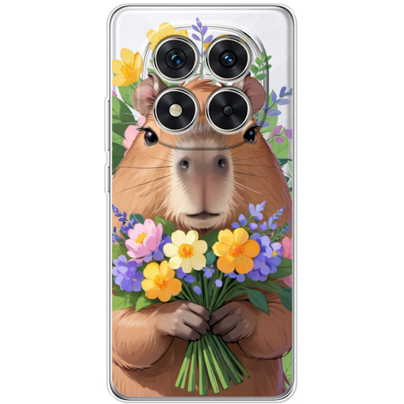 Прозорий чохол BoxFace Xiaomi Redmi Note 15 Pro 5G Капибара з квітами