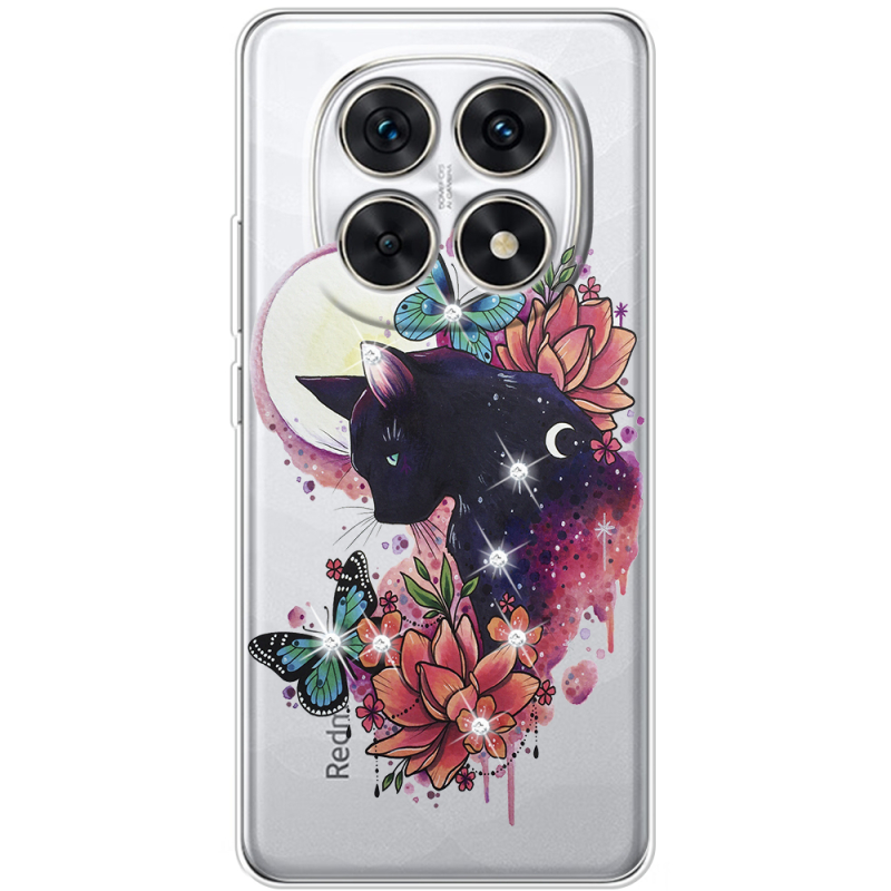 Чохол зі стразами Xiaomi Redmi Note 15 5G Cat in Flowers