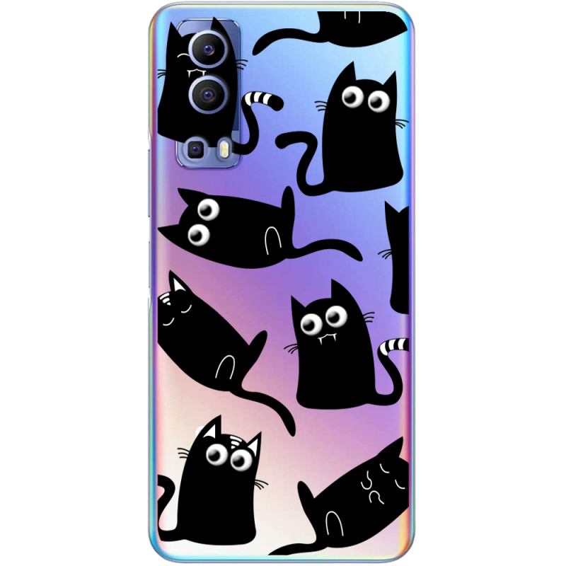Прозрачный чехол BoxFace Vivo Y72 5G с 3D-глазками Black Kitty