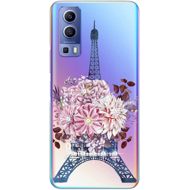 Чехол со стразами Vivo Y72 5G Eiffel Tower