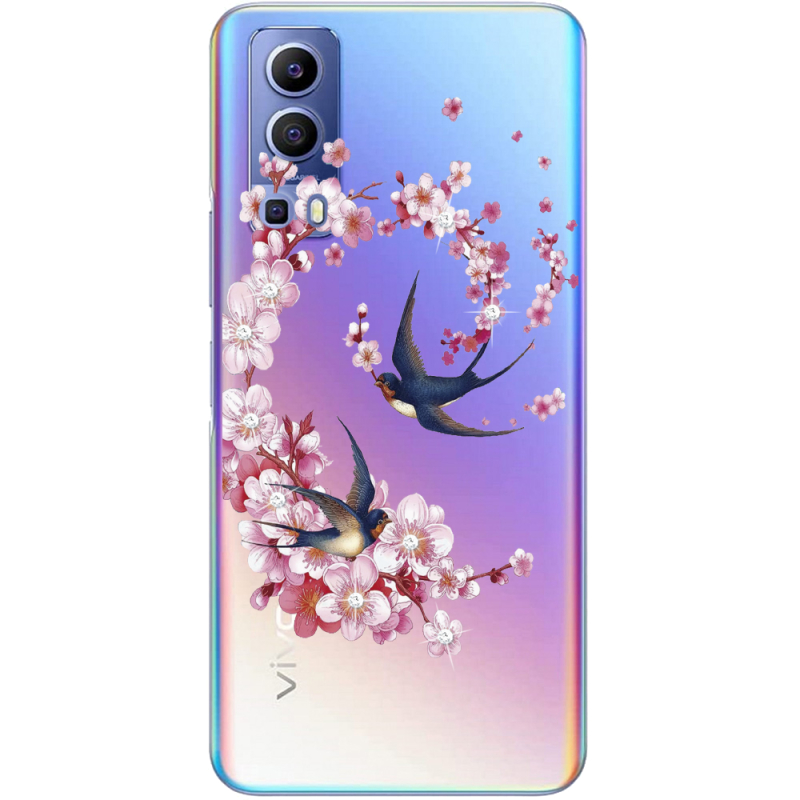 Чехол со стразами Vivo Y72 5G Swallows and Bloom