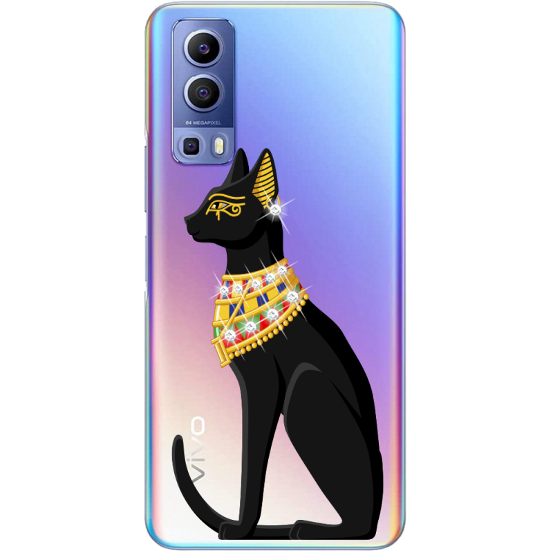 Чехол со стразами Vivo Y72 5G Egipet Cat