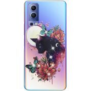 Чехол со стразами Vivo Y72 5G Cat in Flowers