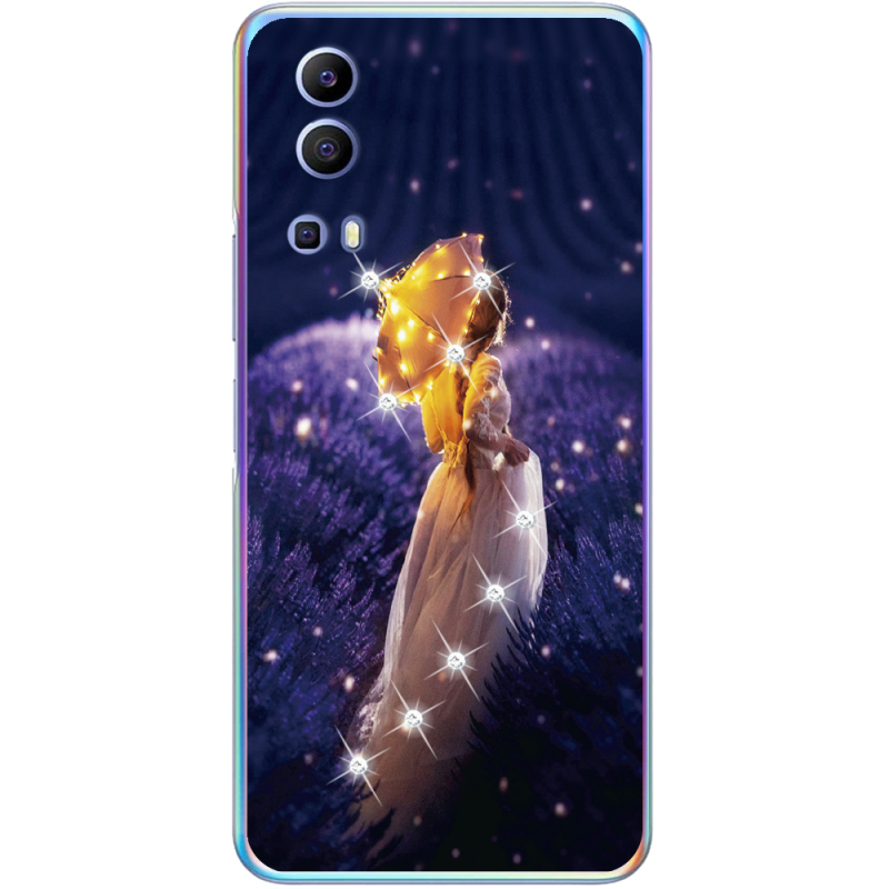Чехол со стразами Vivo Y72 5G Girl with Umbrella