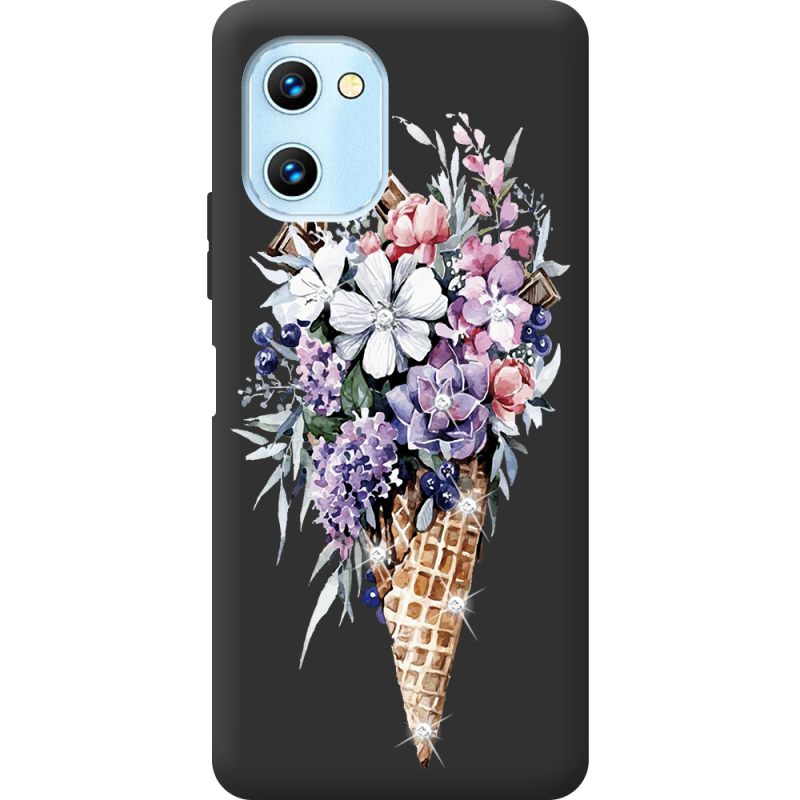 Чехол со стразами Umidigi C1 Ice Cream Flowers